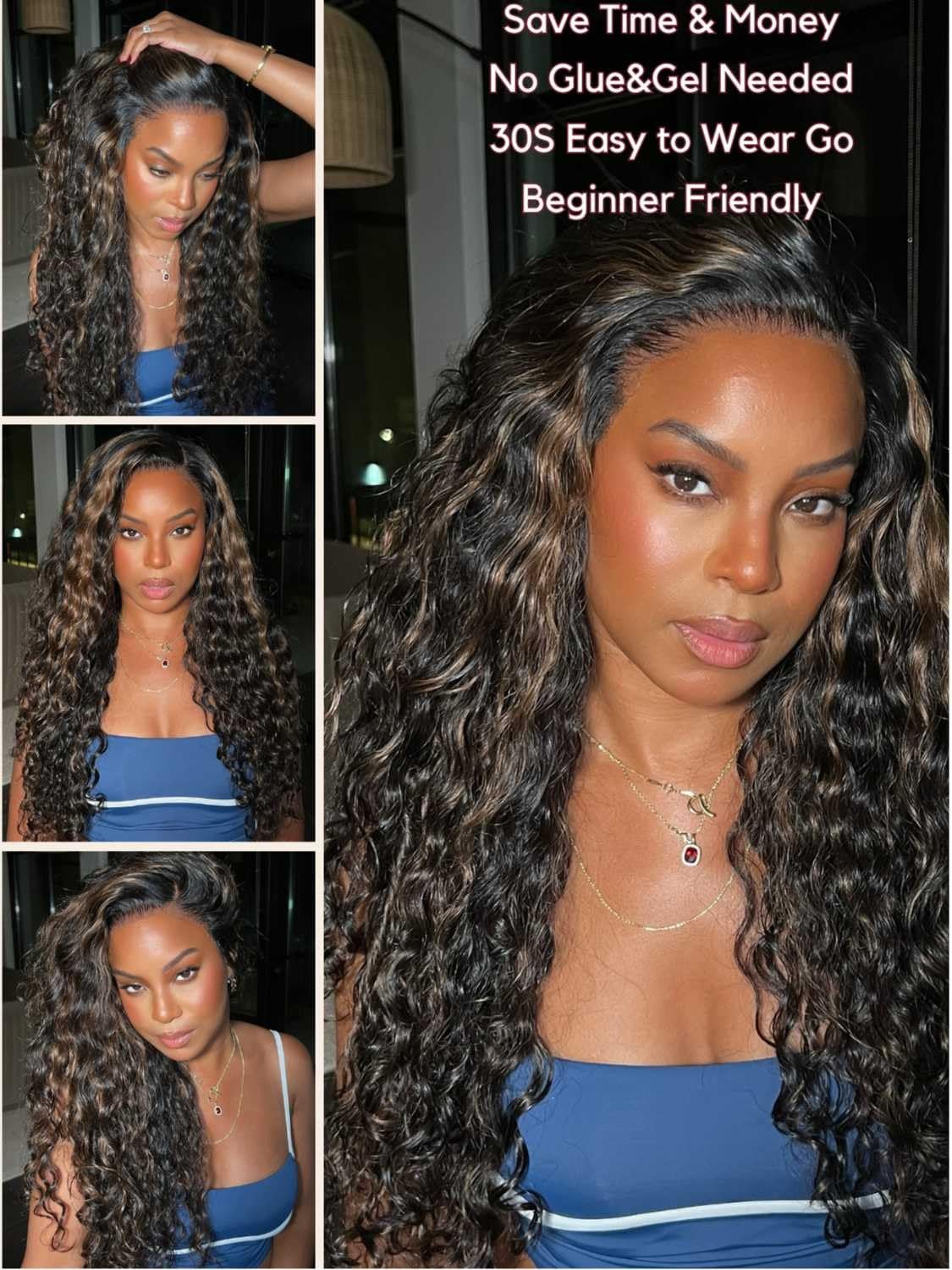 Beauty Forever Golden Brown Highlight Water Wave 7×5 Bye Bye Knots Lace Closure