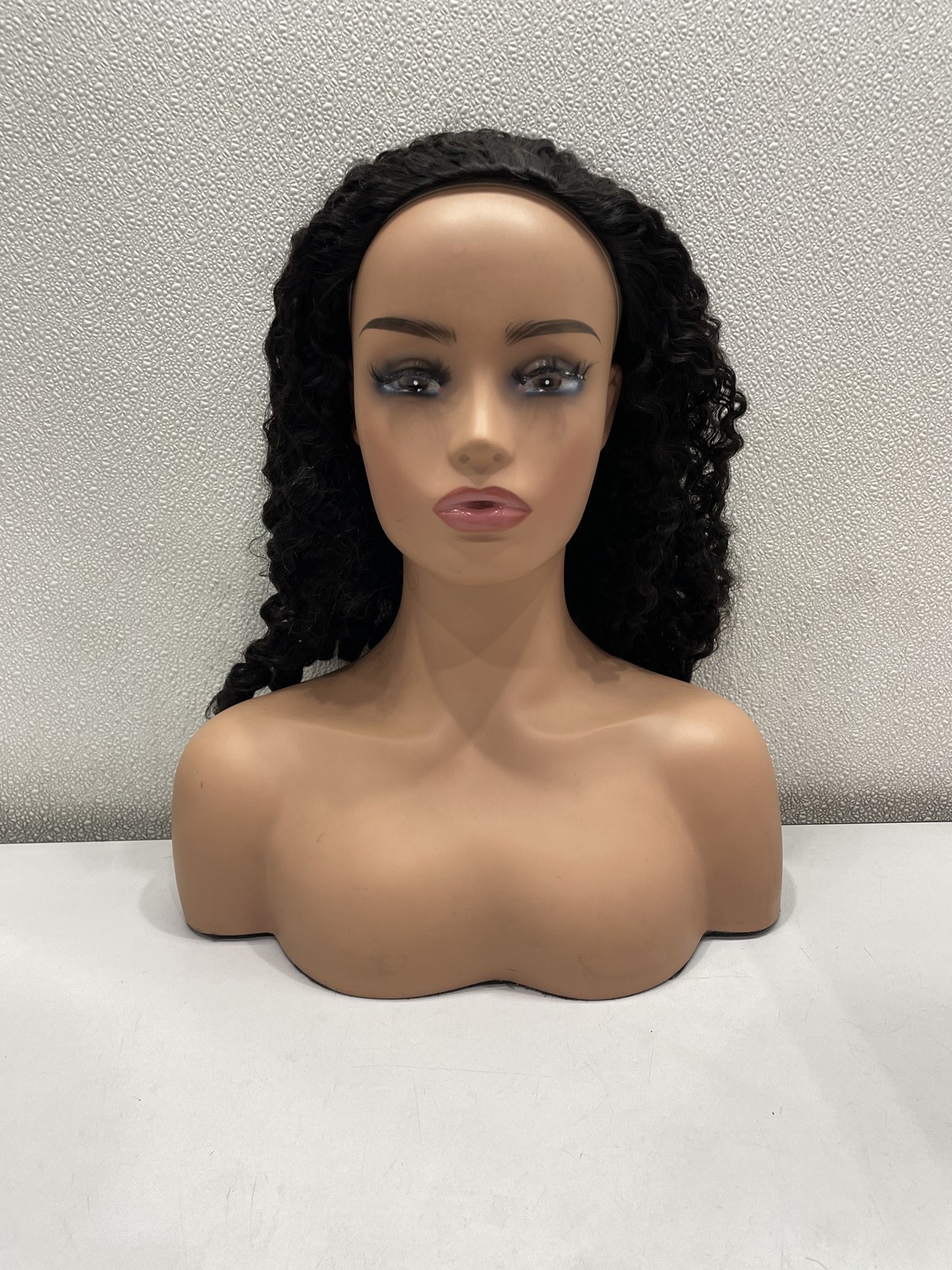 Lemoda Natural Black Burmese Curly Human Hair Glueless Half Wig, 22″