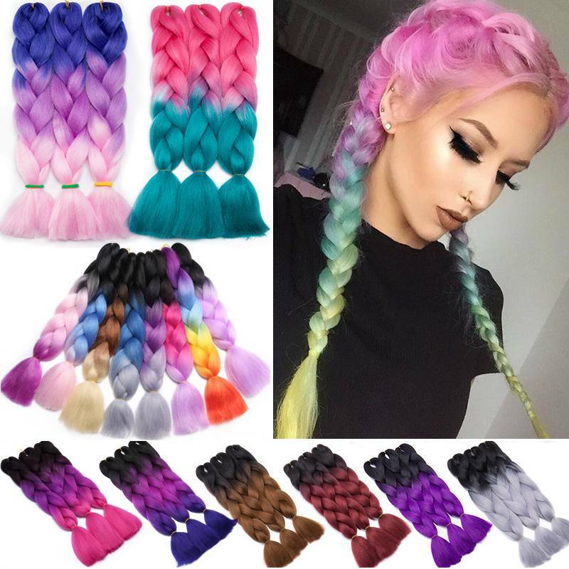 Ombre Highlight Jumbo Braiding Hair Extensions Weaving Hair Multi-color 24″ PINK