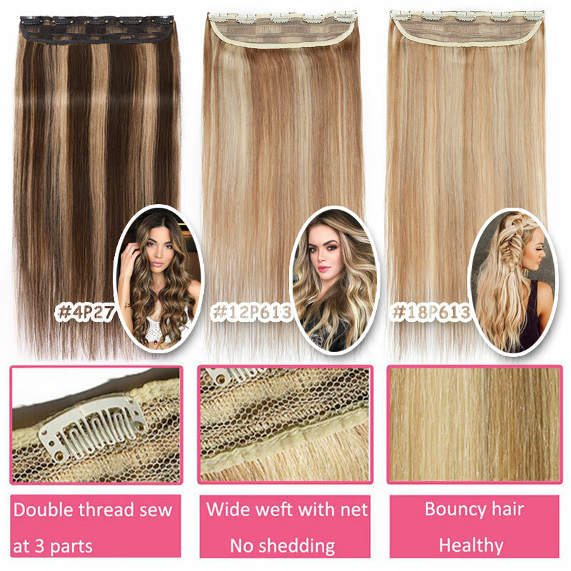Thick Long Ombre One Piece 3/4 Full Head Clip In HUMAN REAL REMY Hair Extensions