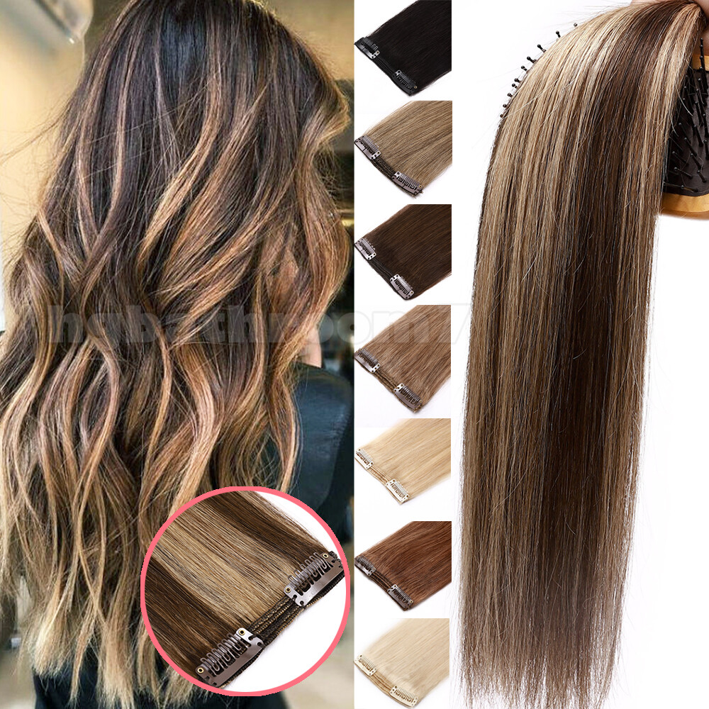 110G-170G Thick Dense Clip In Remy Human Hair Extensions Full Head DIY Highlight