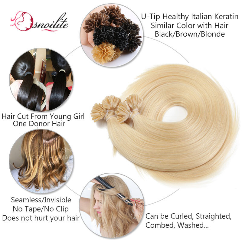 300PCS Russian Nail U Tip 100% Remy Human Hair Extensions Pre Bonded Keratin 1G