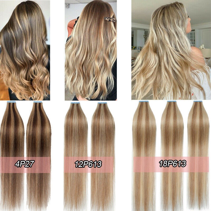 Thick Tape In Human Hair Extensions Straight Long Lasting Remy Hair Skin Weft15A