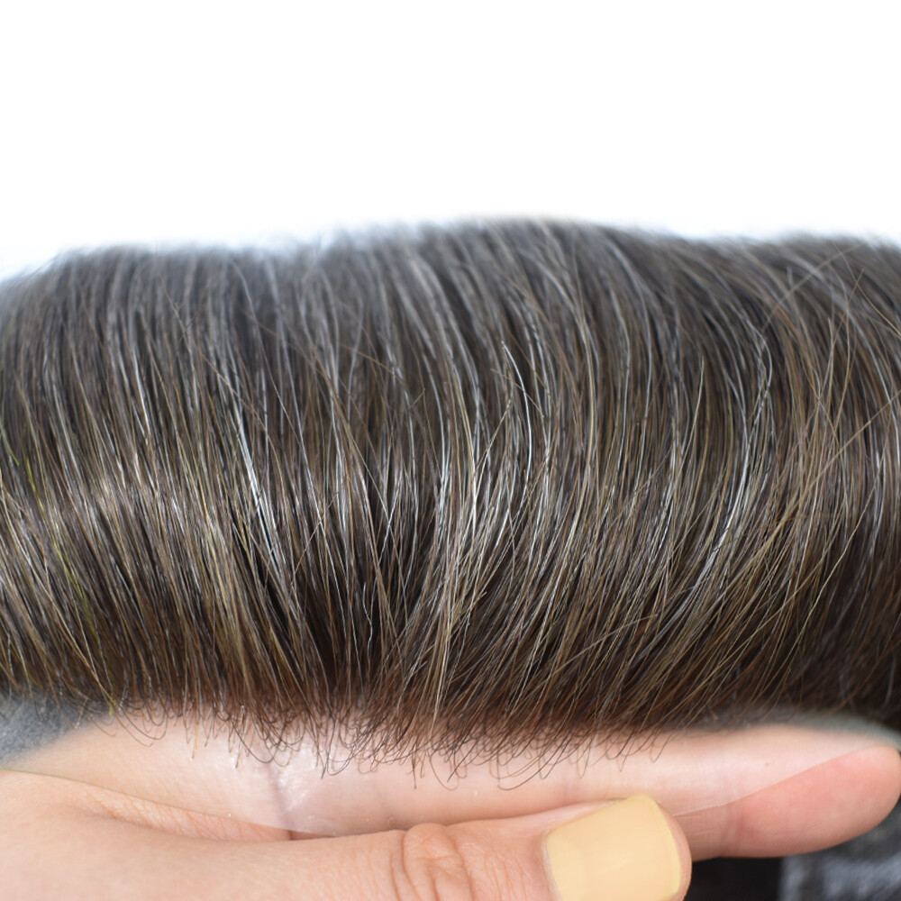 US Mens Toupee French Lace Hairpiece Poly Pu Skin Around Hair System Replacement