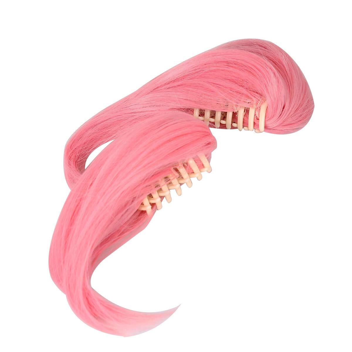 Short Pink Cosplay Wig with 2 Clips Ponytails for Girls and Women