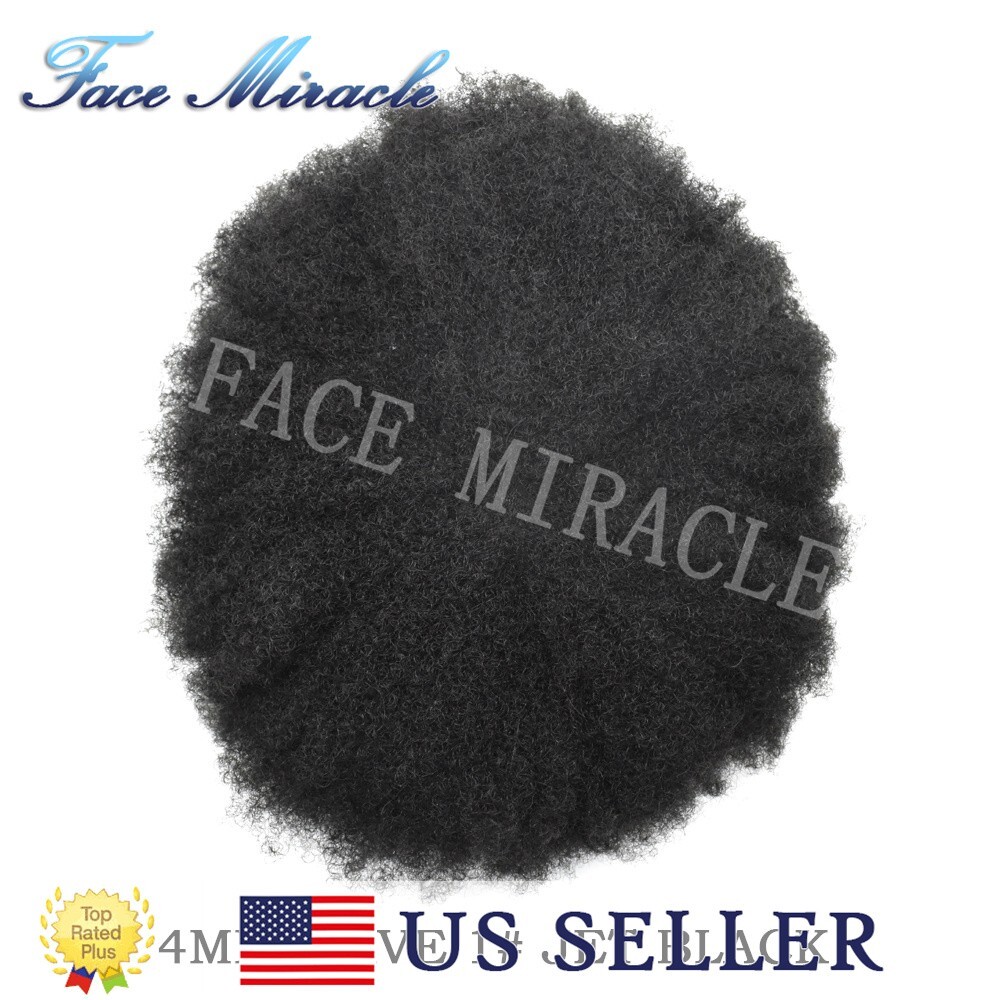 Afro Toupee for Black Men Fine Mono Mens Toupee Brazilian Human Hair System