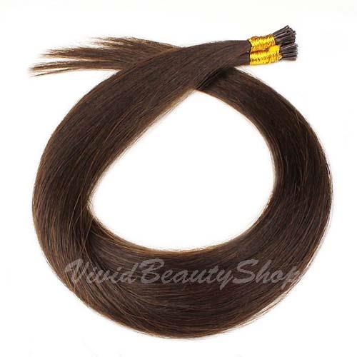 100 I Bond Stick Glue Tip Straight Remy Human Hair Extensions Medium Dark Brown