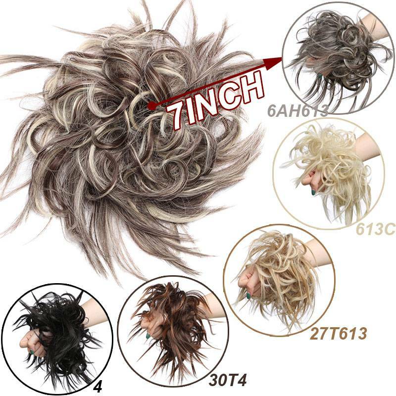 100% Real Messy Bun Curly Spiky Piece Scrunchie False Updo Cover Hair Extensions