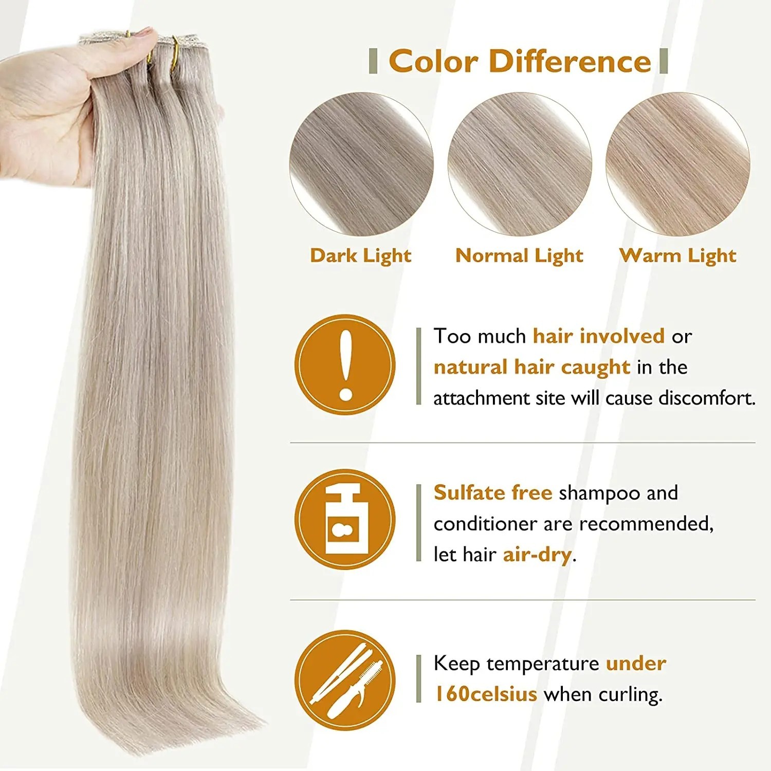 Full Shine 50 Grams 100% Real Clip Remy Human Hair Extensions Full Head Thick