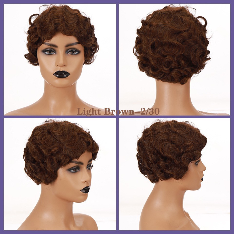 Women’s Short Finger Wave Wig Heat Resistant Synthetic Hair Retro Wavy Wig