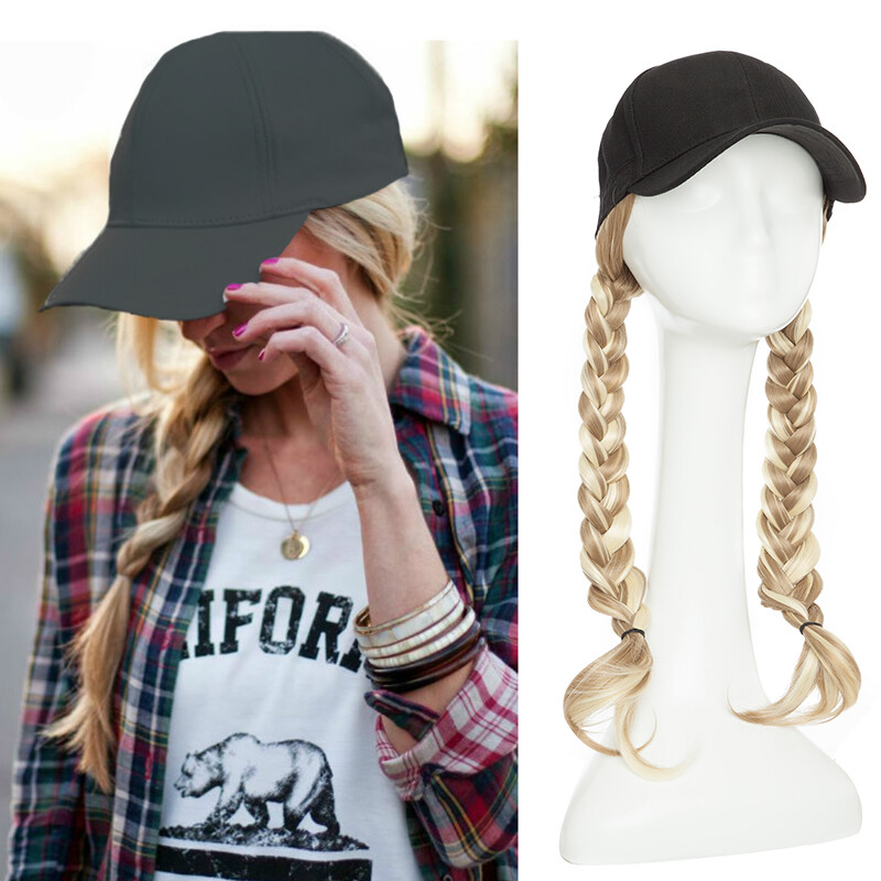 Fake Hair Wig Thick Full Head Hairpiece With Peaked Black Baseball Hat Cap Black