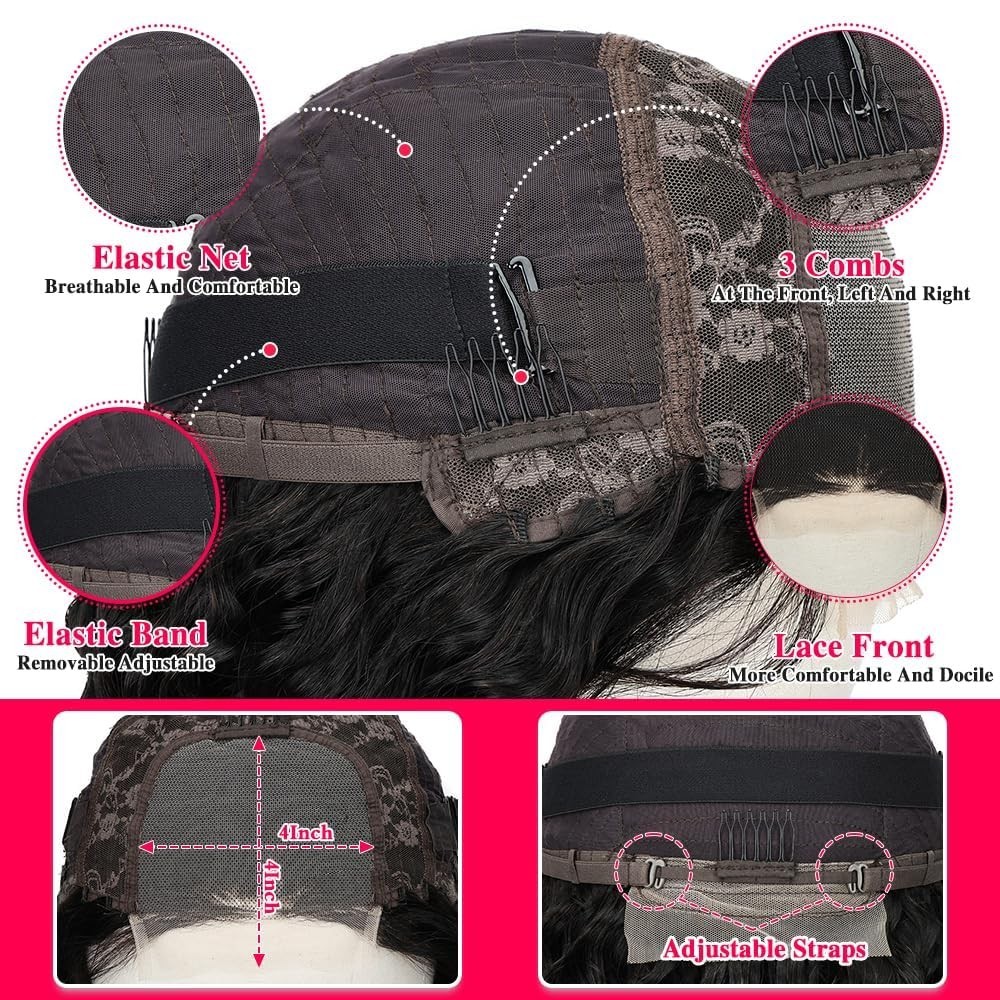 Deep Wave Lace Front Wig Human Hair 20 Inch Natural Black Pre Plucked