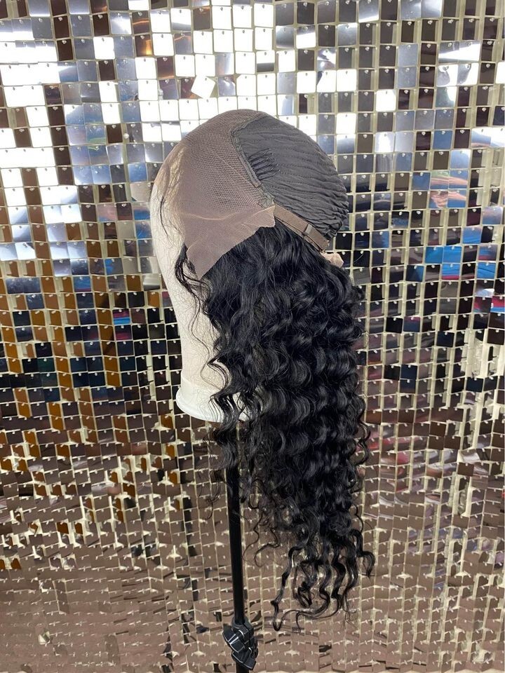 Human Hair Wig 28 inch Natural Black Deep Wave 13×4 Lace Front New