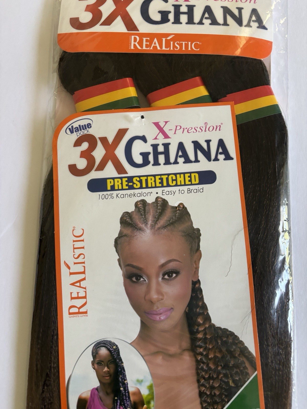 Realistic 50” 3X GHANA PRE STRETCHED Kanekalon 100% Color T1B30