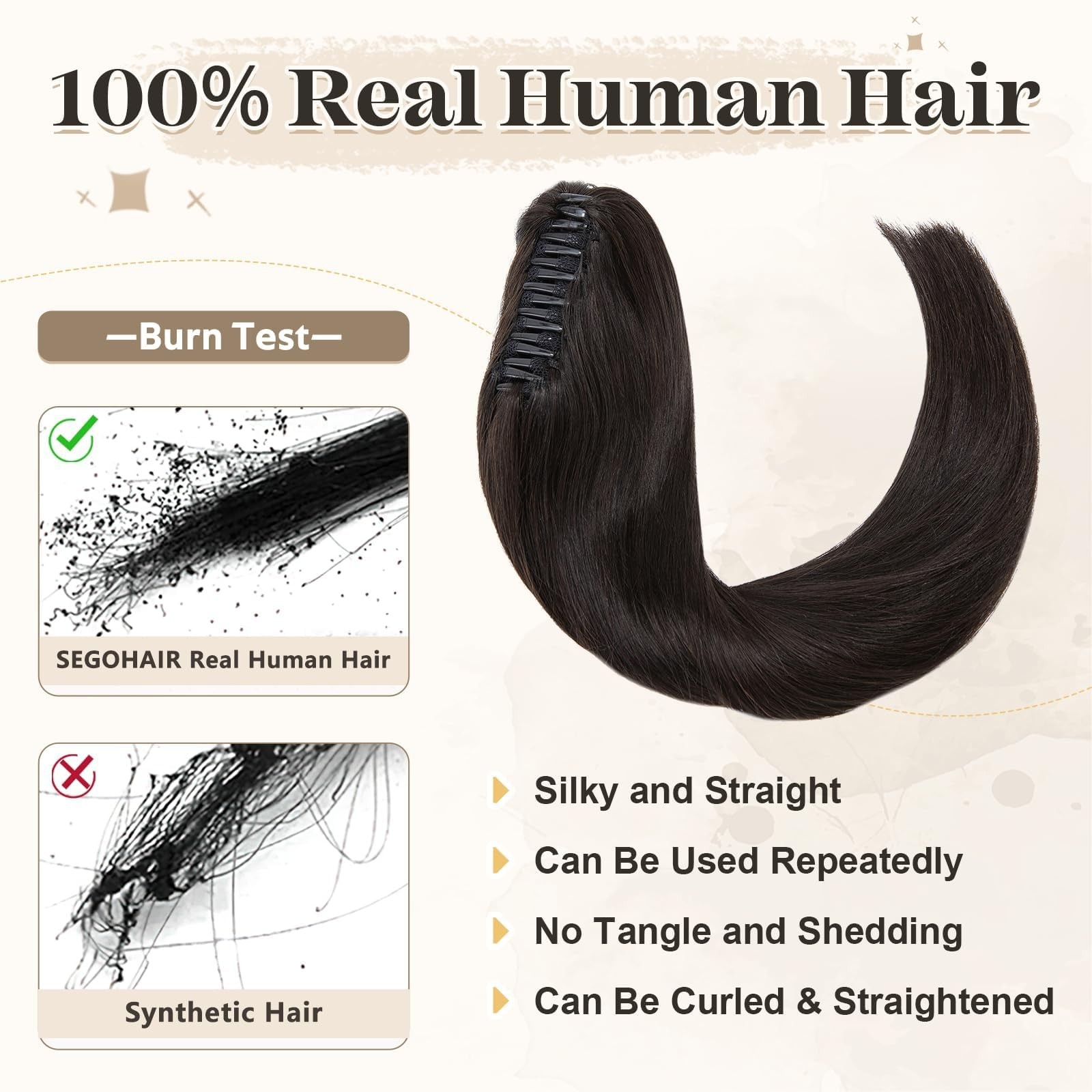 Segohair Human Hair Ponytail Extension Claw Clip Natural Look Soft 14-22 More