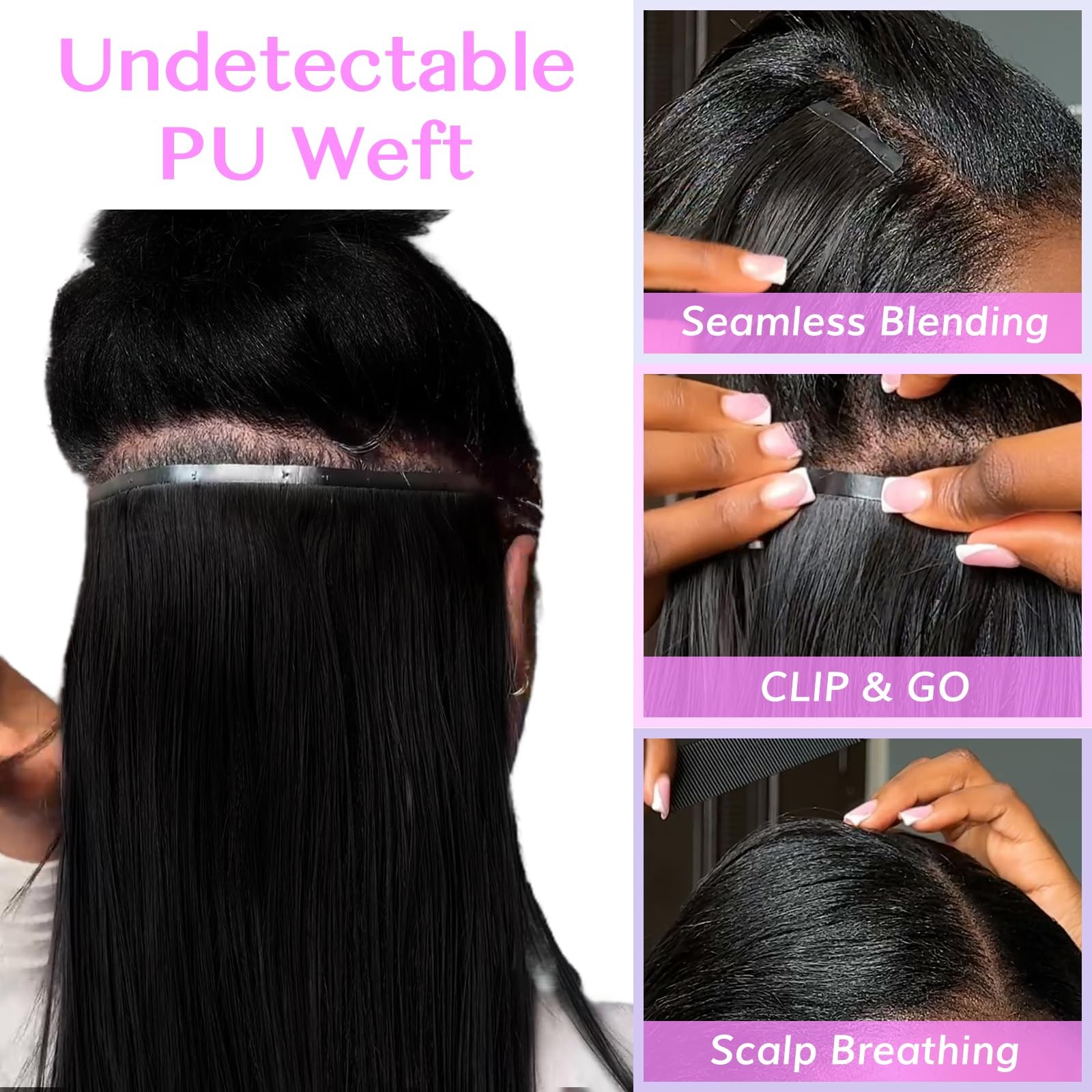IDN BEAUTY Seamless Clip-In Human Hair Extensions Jet Black Real Remy Virgin