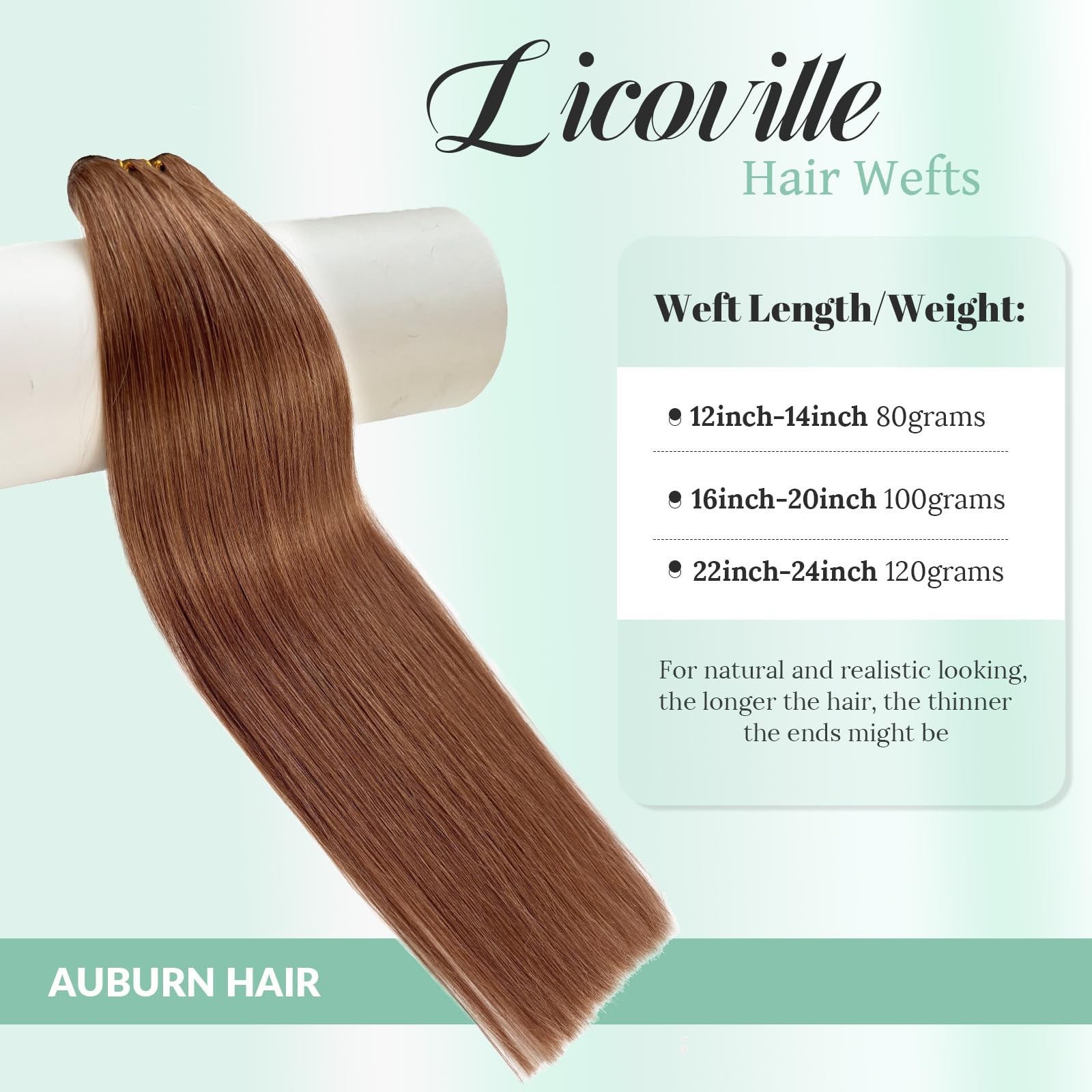 Licoville Auburn Brown Weft Hair Extensions Bundles 16 Inch 100G Hand Tied Hair