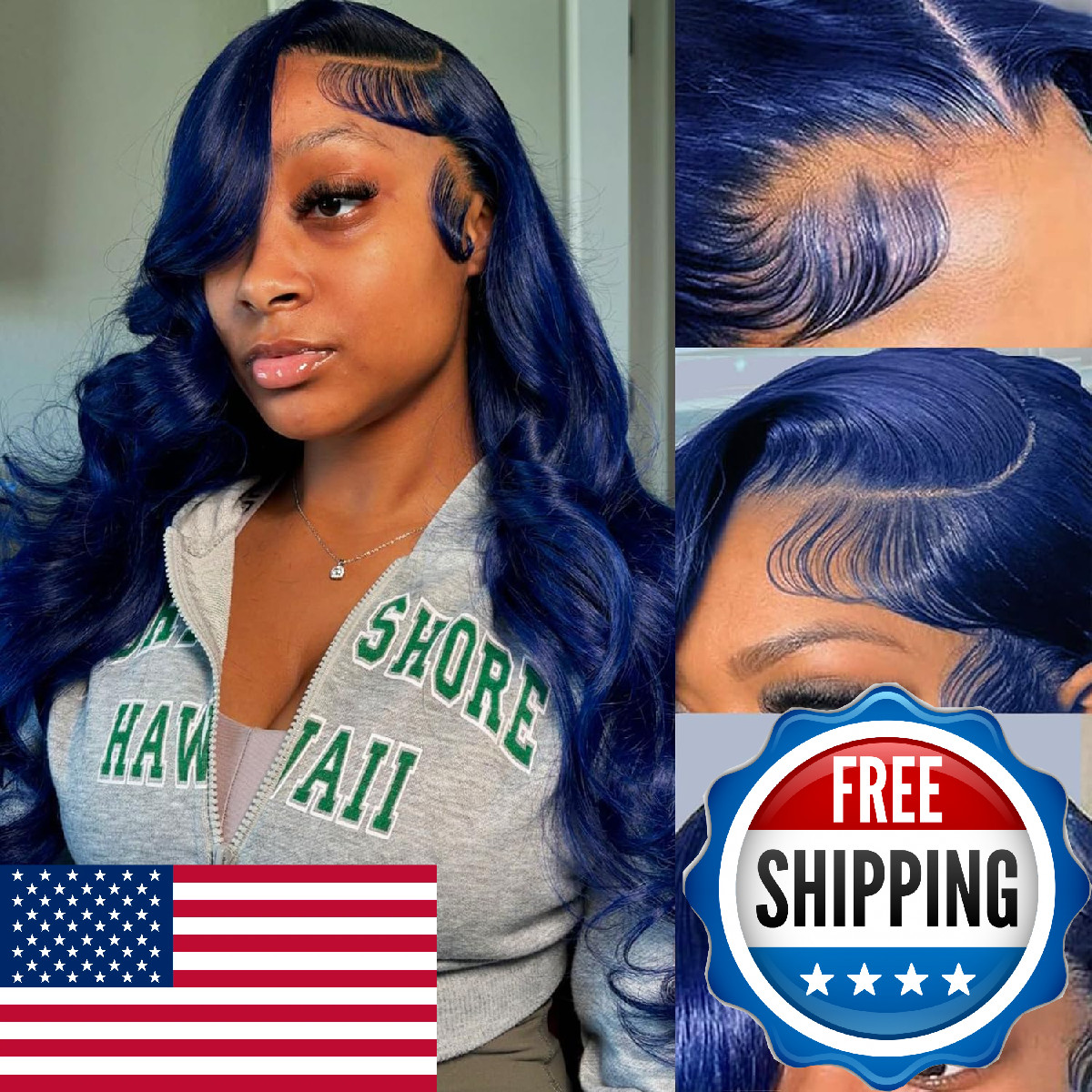 Fotukil Blue Body Wave Lace Front Wig Human Hair 13X6 Blue Wig Human Hair Wear