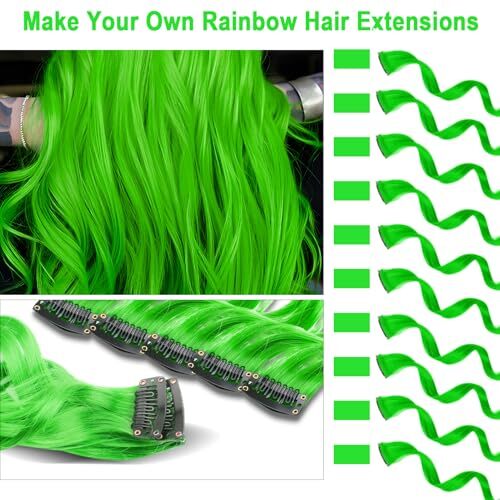 10 PCS Green Hair Extensions, Curly Wavy Synthetic Hairpieces Clip 10 PCS-Green