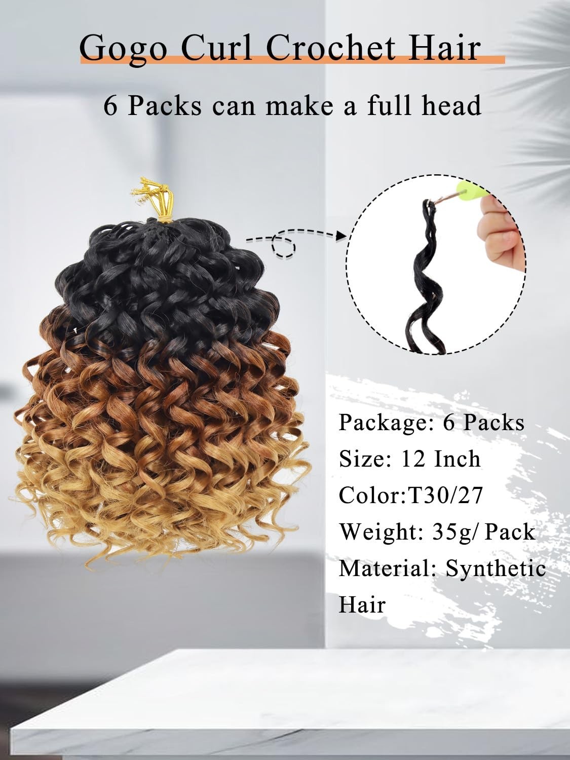 Short Curly Crochet Hair 8 Inch 6 Packs Ombre Brown Blonde Ocean Wave Braids