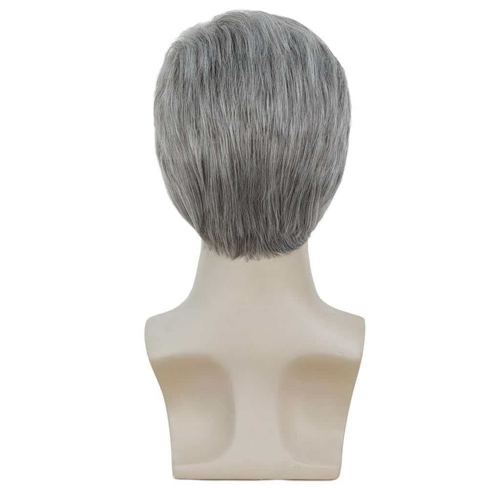 Men’s 8in Short Silver Gray Wig Full Heat Resistant Synthetic Cosplay Party