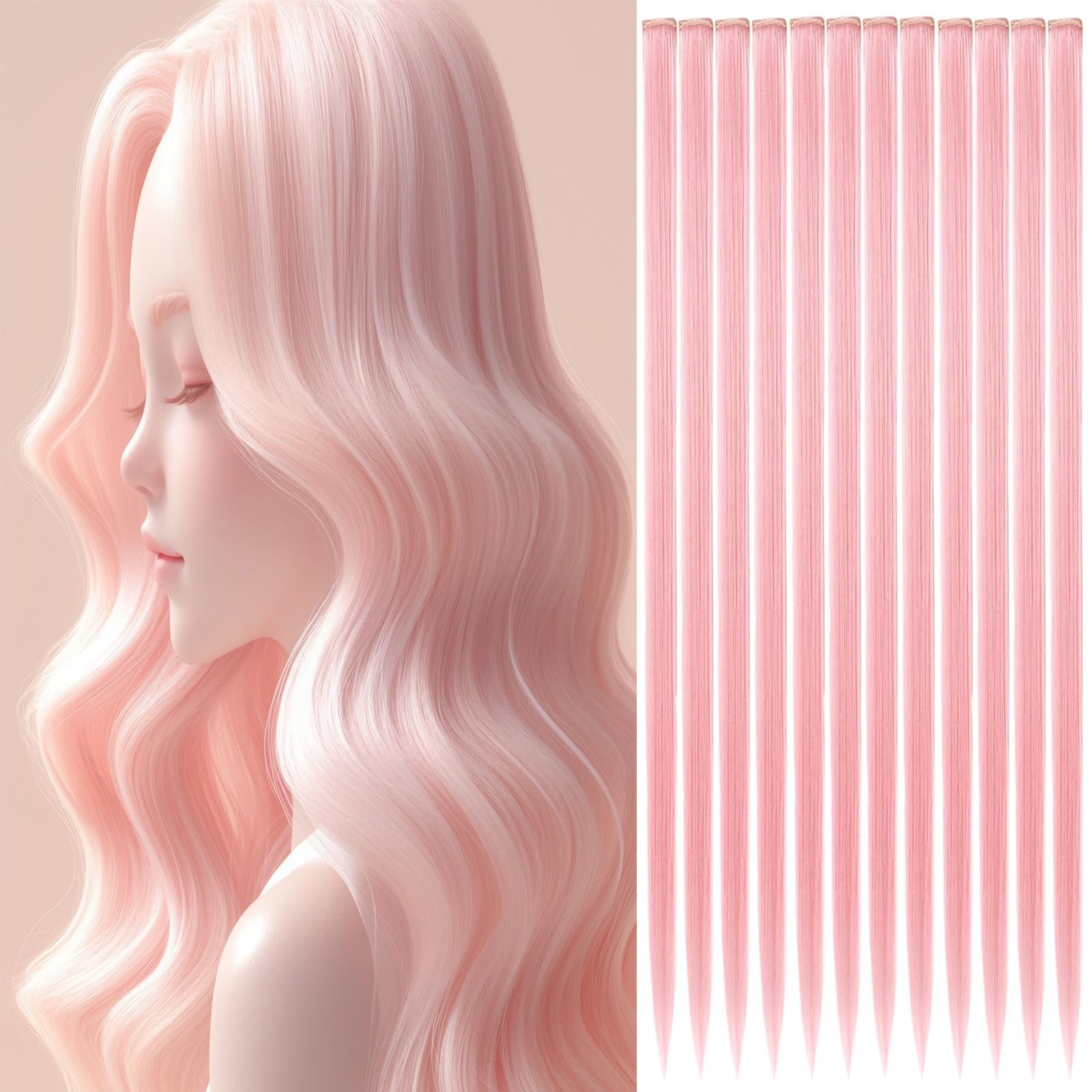 Pink Hair Extensions Clip in, 22″ Colored Highlights Hair DIY Accessories