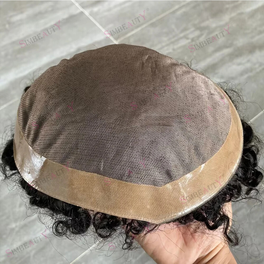 8mm Afro Toupee Man Weave Unit Black Mens Kinky Curly 100% Human Hair Hairpieces