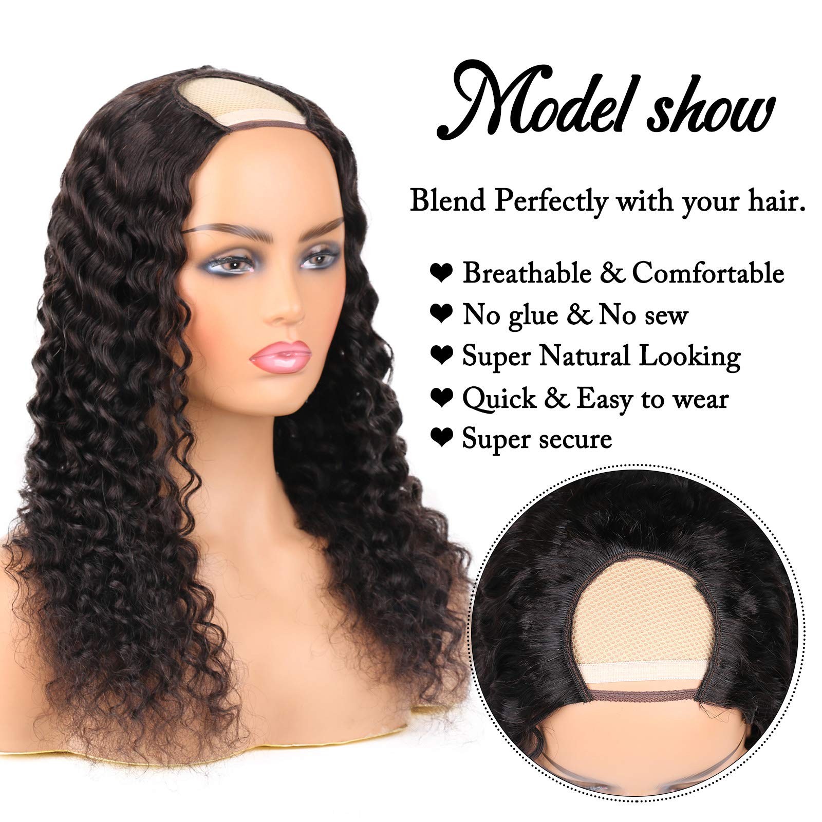Huarisi Deep Wave Human Hair Wigs Glueless For Women U Part Wig Human Hair No