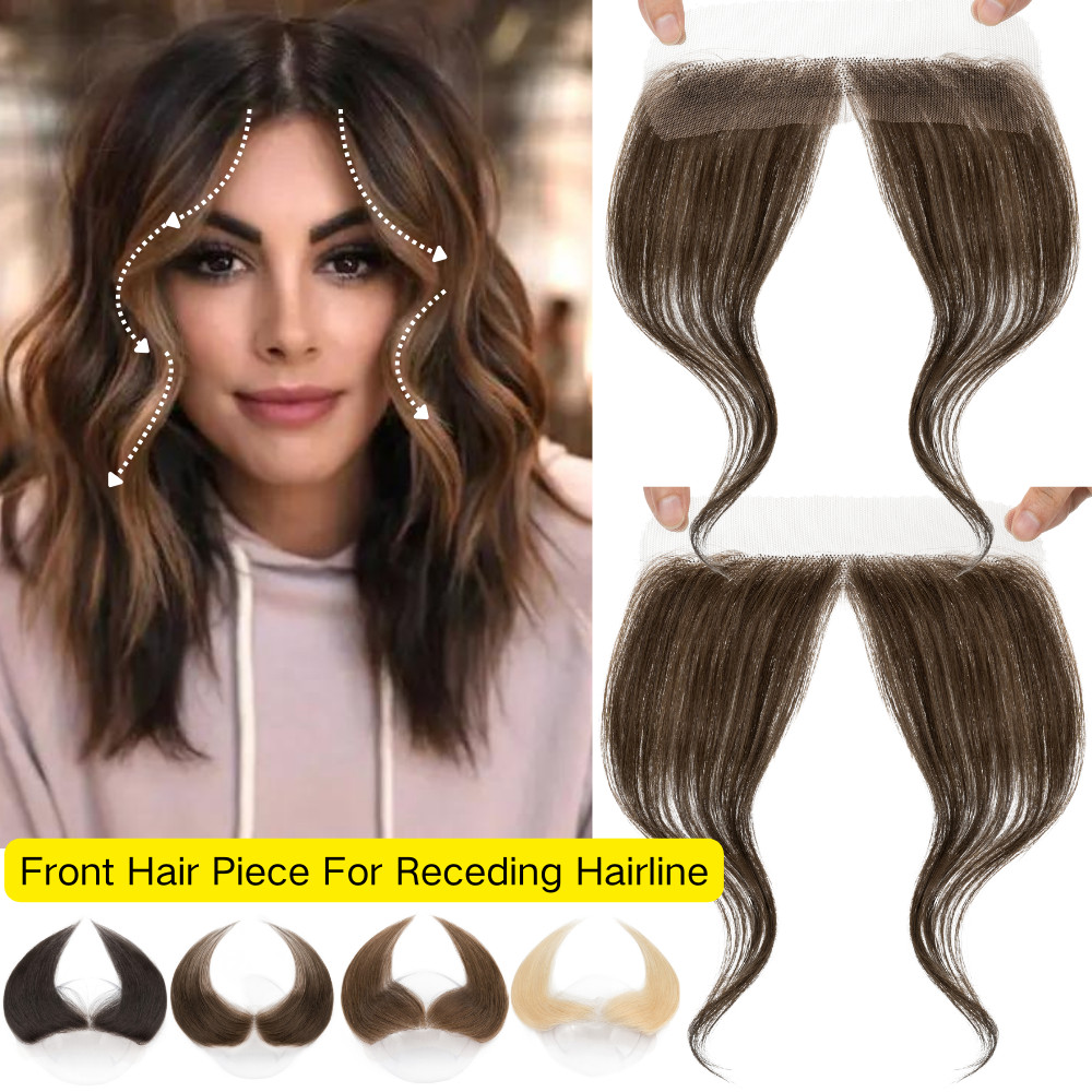 2*16cm Topper Hairpiece For Hairline Receding Front Cover-up 100%Human Hair Lace