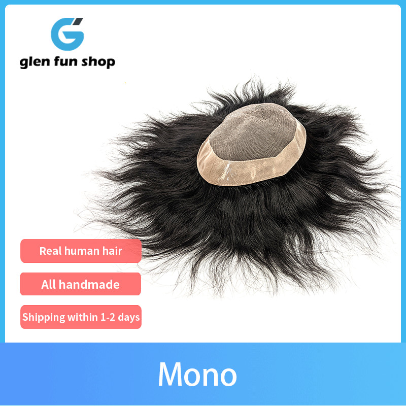 New hair system with Men hair Mono Mens Human Men Toupee Replacement System Unit