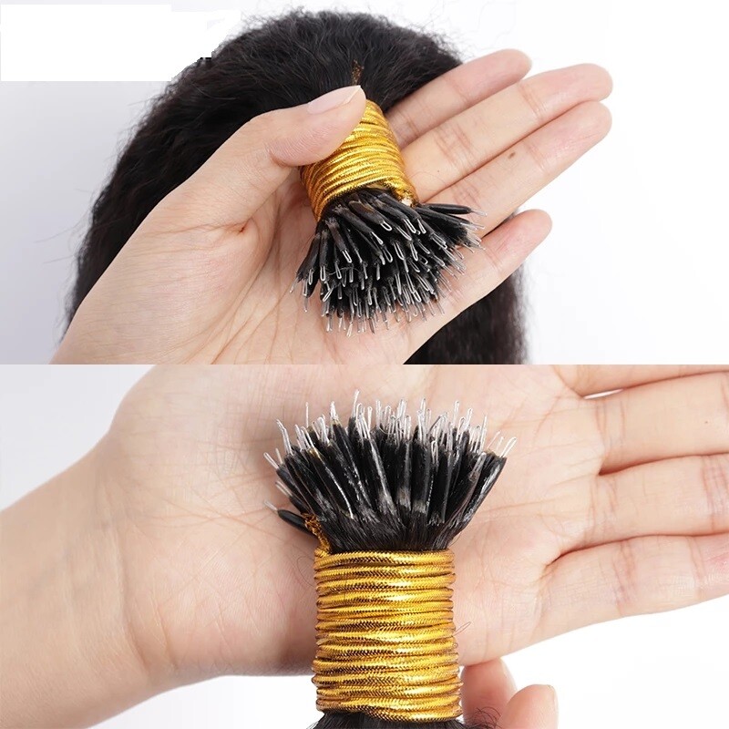 Kinky Straight Nano Ring Human Hair extension Micro Beads Nano I Tip Hair 100g