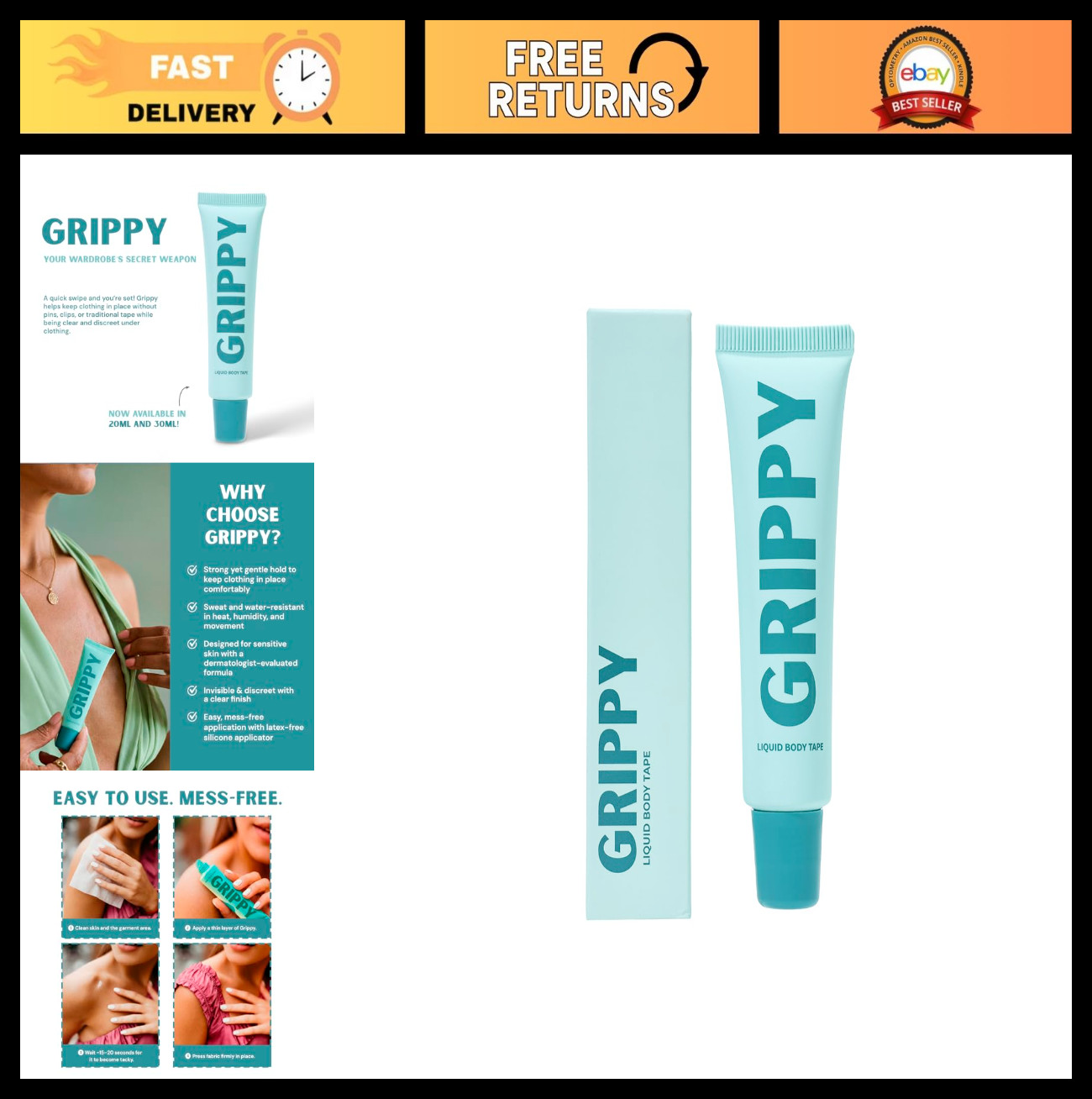 Roll-On Body Adhesive for Clothing & Skin – Invisible, Sweat-Resistant Fashion T