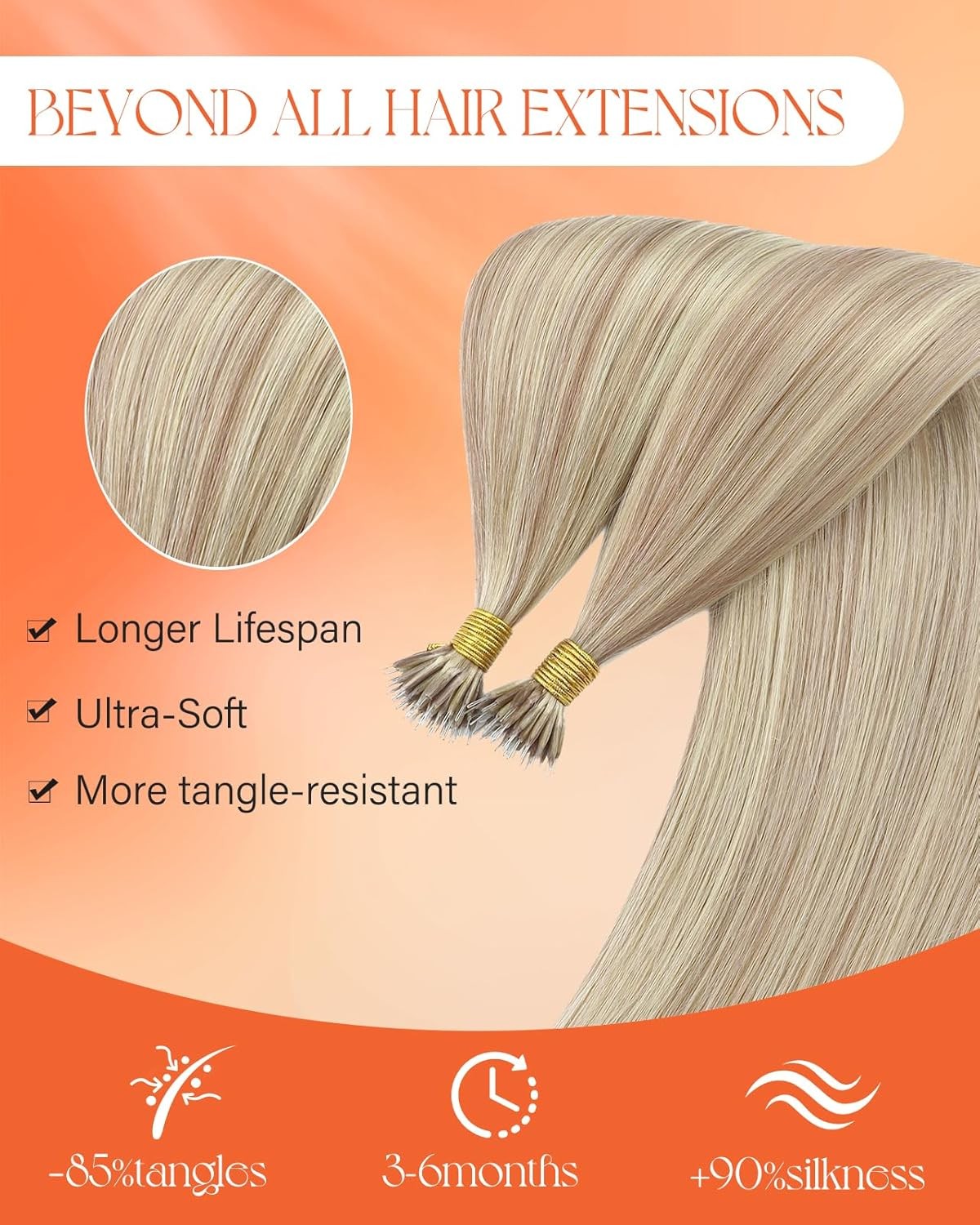 Sunny Hair NANO 14in Ash /Bleach Blonde Hair Extensions – NANO_P18-613_14_50G3