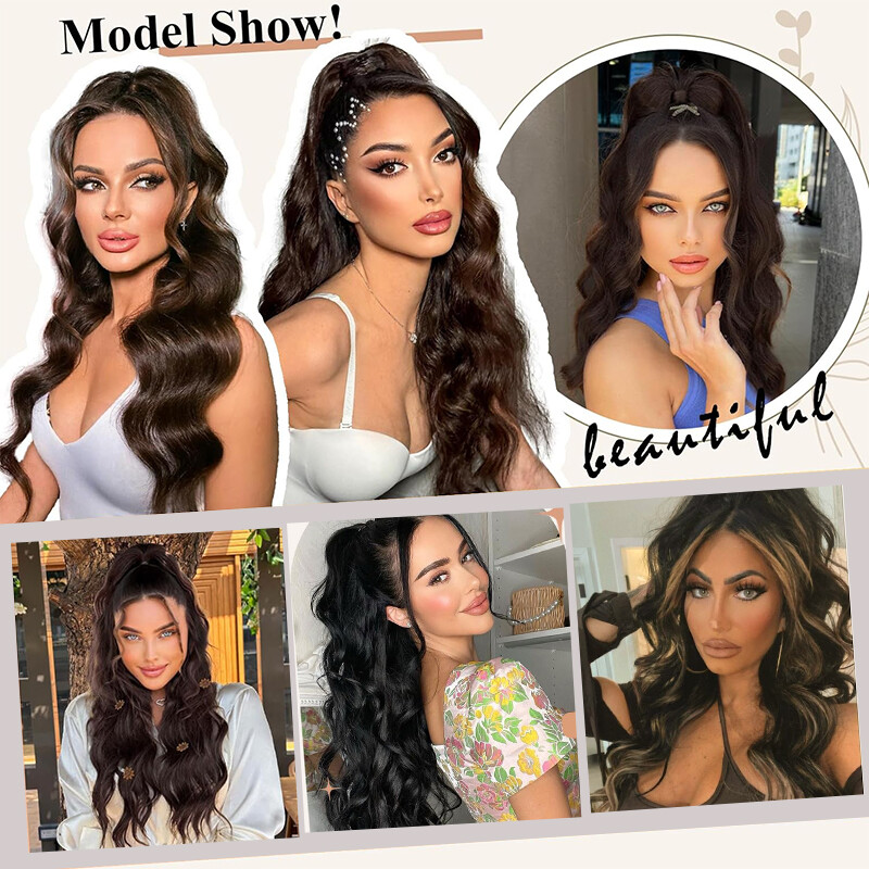 Long Braids Ponytail Drawstring Straight Body Wave Hair Extension Real As Human