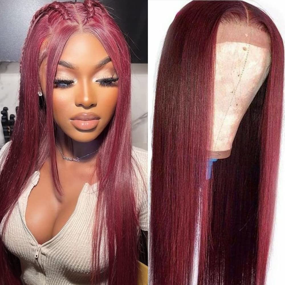 Glueless 99J Burgundy Long Straight Wigs – Versatile Heat Resistant Fiber Hair