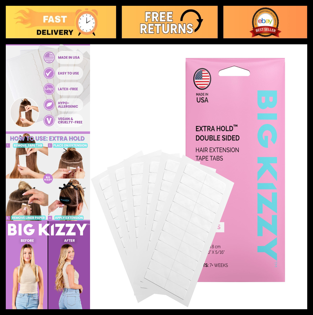Extra Hold Double-Sided Hair Extension Tape – 72 Tabs, Strong 6-8+ Weeks Hold