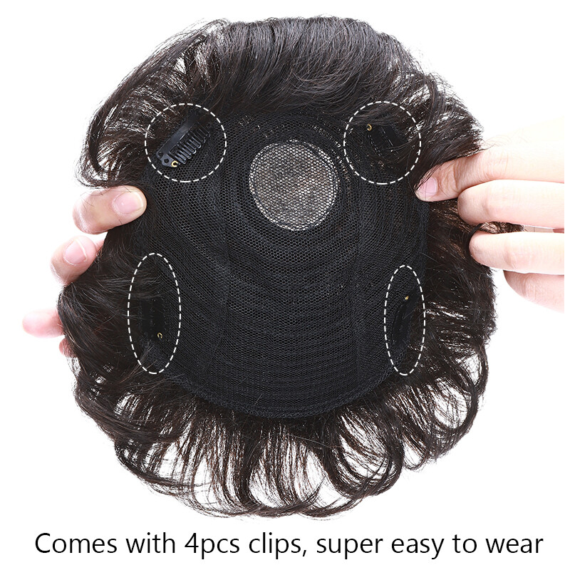 100% Remy Human Hair System Clip in Hairpiece Replacement Toupee For Men 6″x7.5″