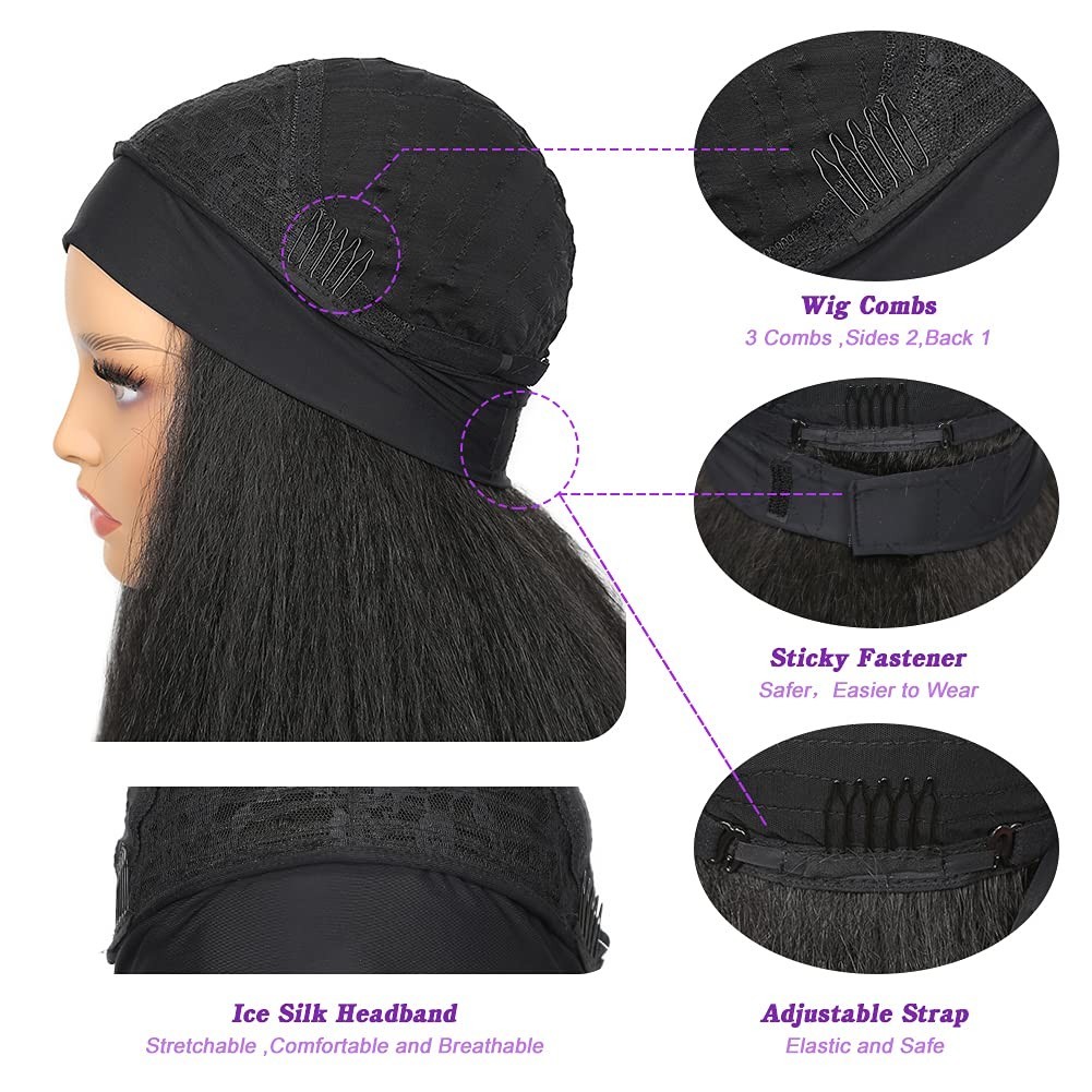 26 Inches Kinky Straight Headband Wig for Women Yaki Straight Wigs with Black…