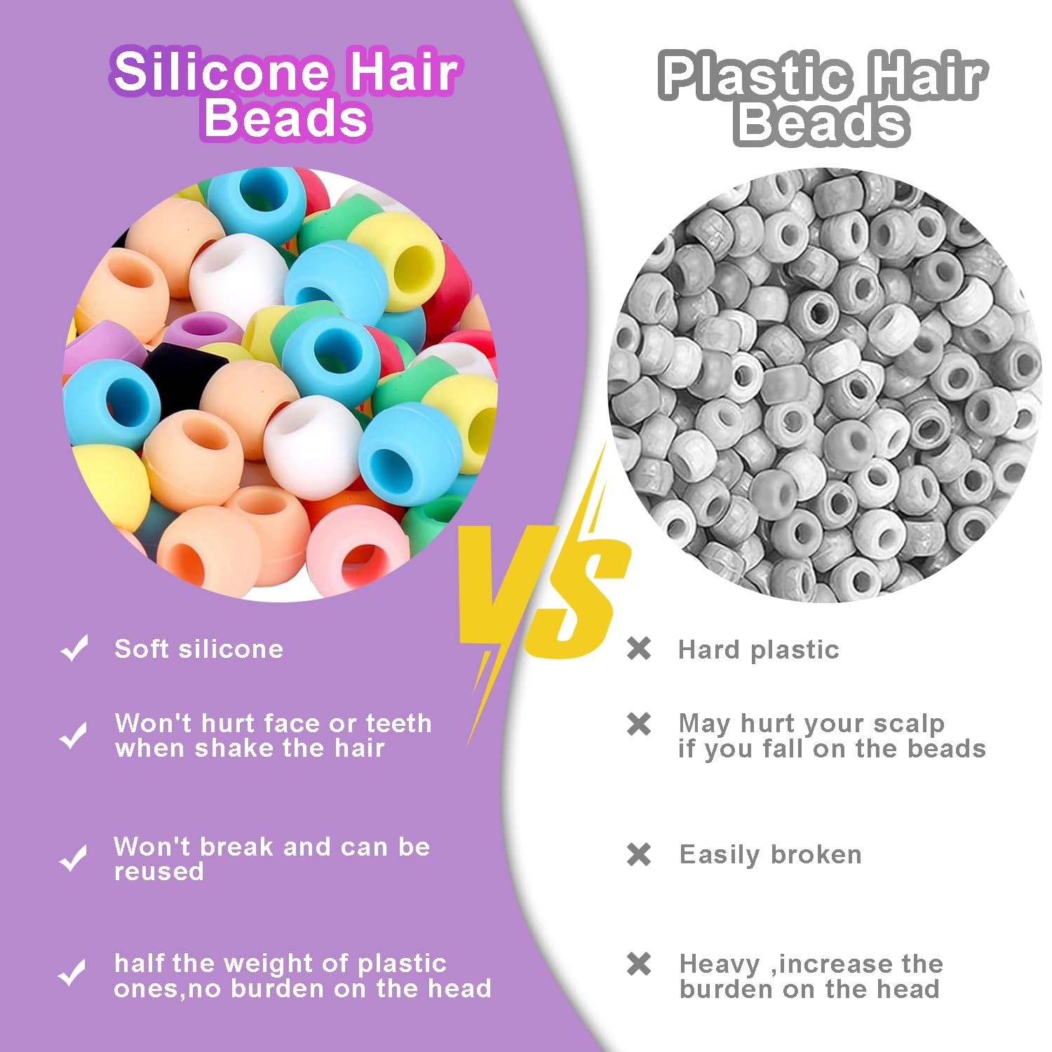 90 Pcs Silicone Hair Beads for Women Girls Braids, Soft Colorful Pony Beads B…