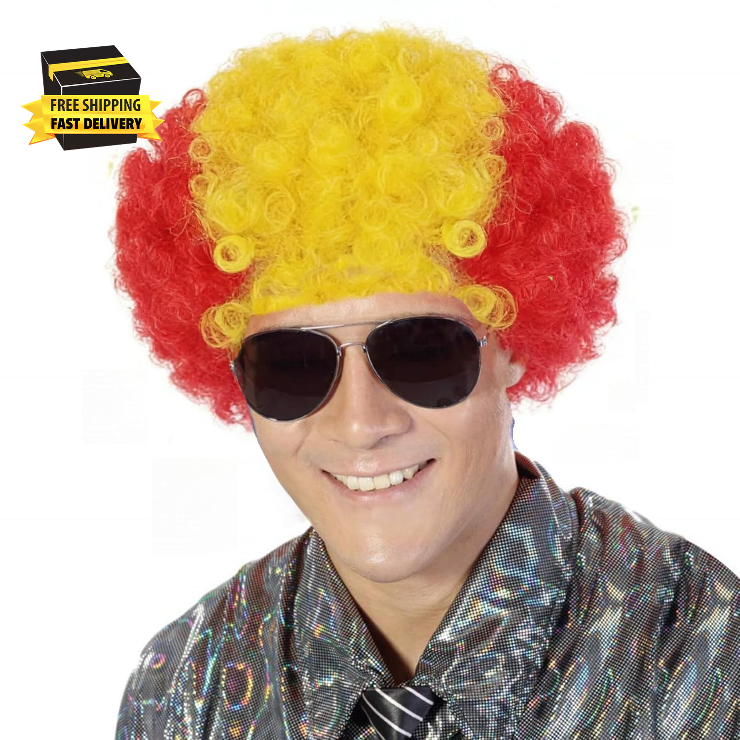 Spain Flag Colored Afro Wig for Men Women 2026 World Cup Fan Wig Soccer Fans Che