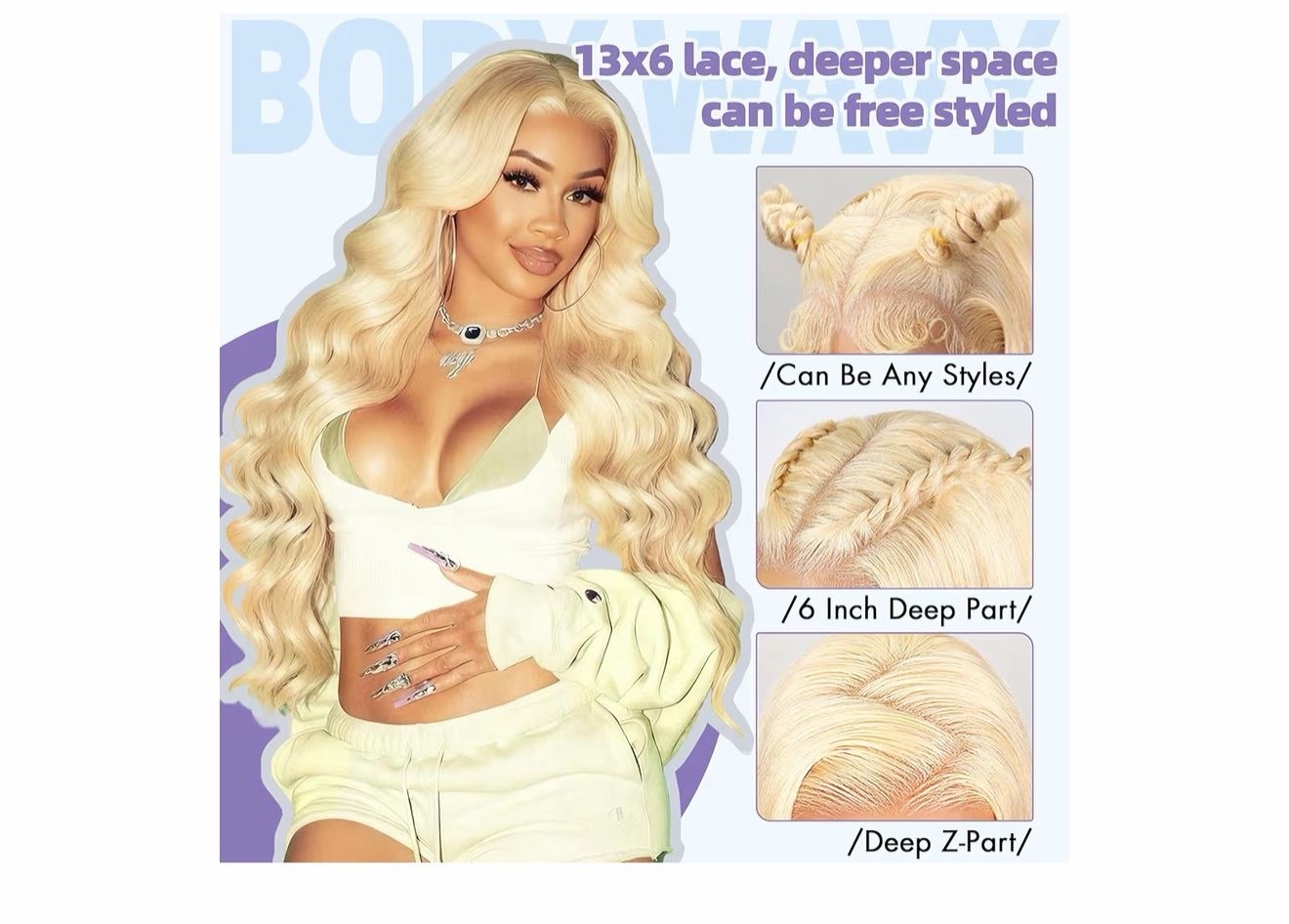 Golden Blond Body Wave Lace Front Wig Heat Resistant 32 in Adjustable Straps Co…