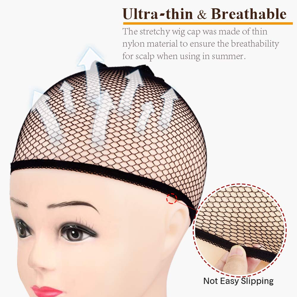 MORGLES 6PCS Wig Cap Non Slip, Black Mesh Net Wig Caps for Women Men