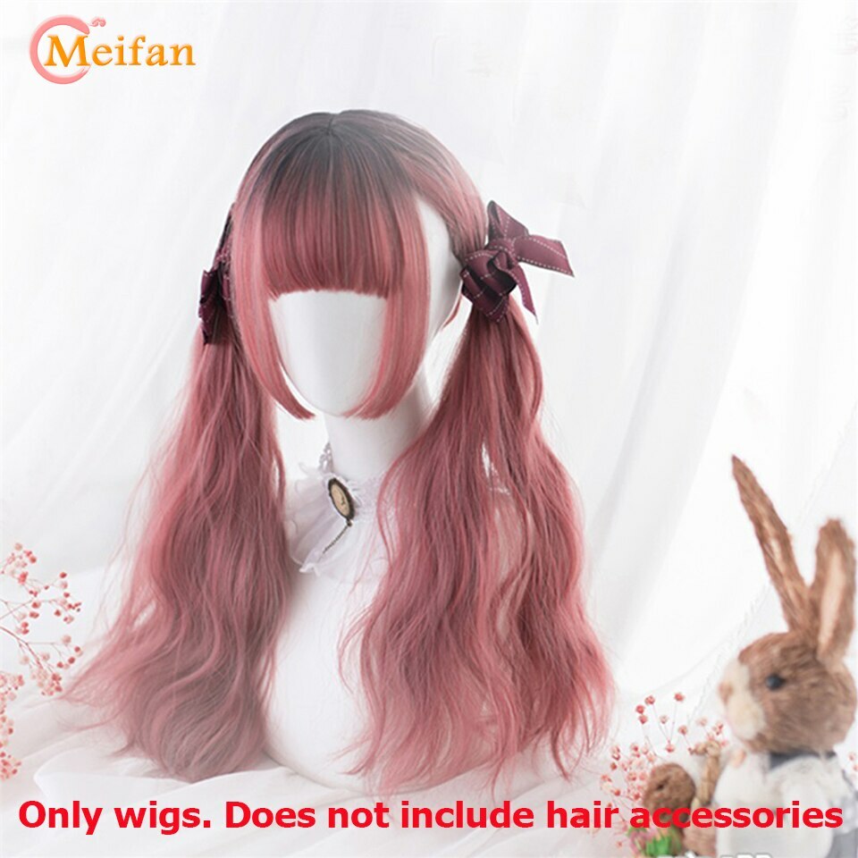 Long Wavy Ombre Black White Pink Heat Resistant Synthetic Lolita Wigs Halloween