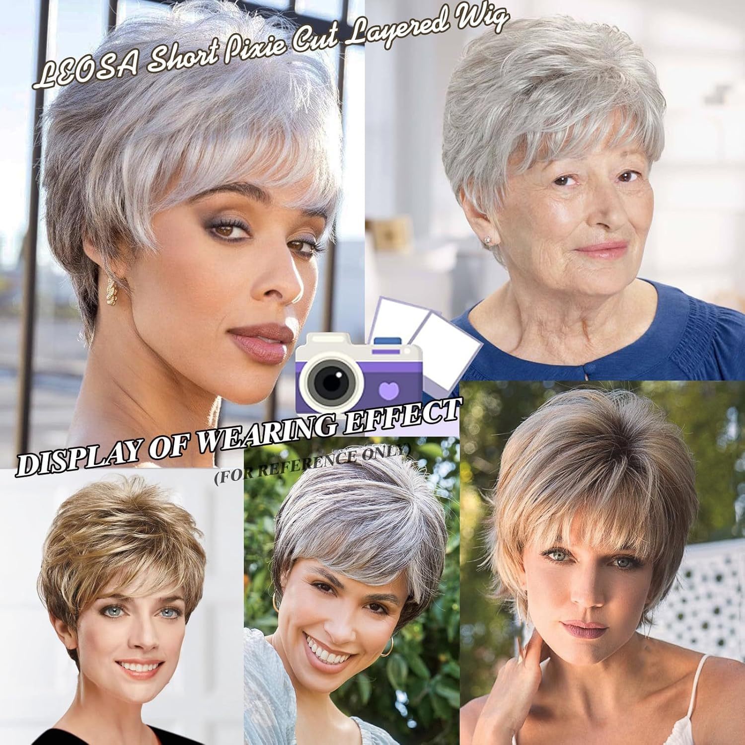 9in Short Silver Gray Wig for Women Full Heat Resistant Synthetic Cosplay Party