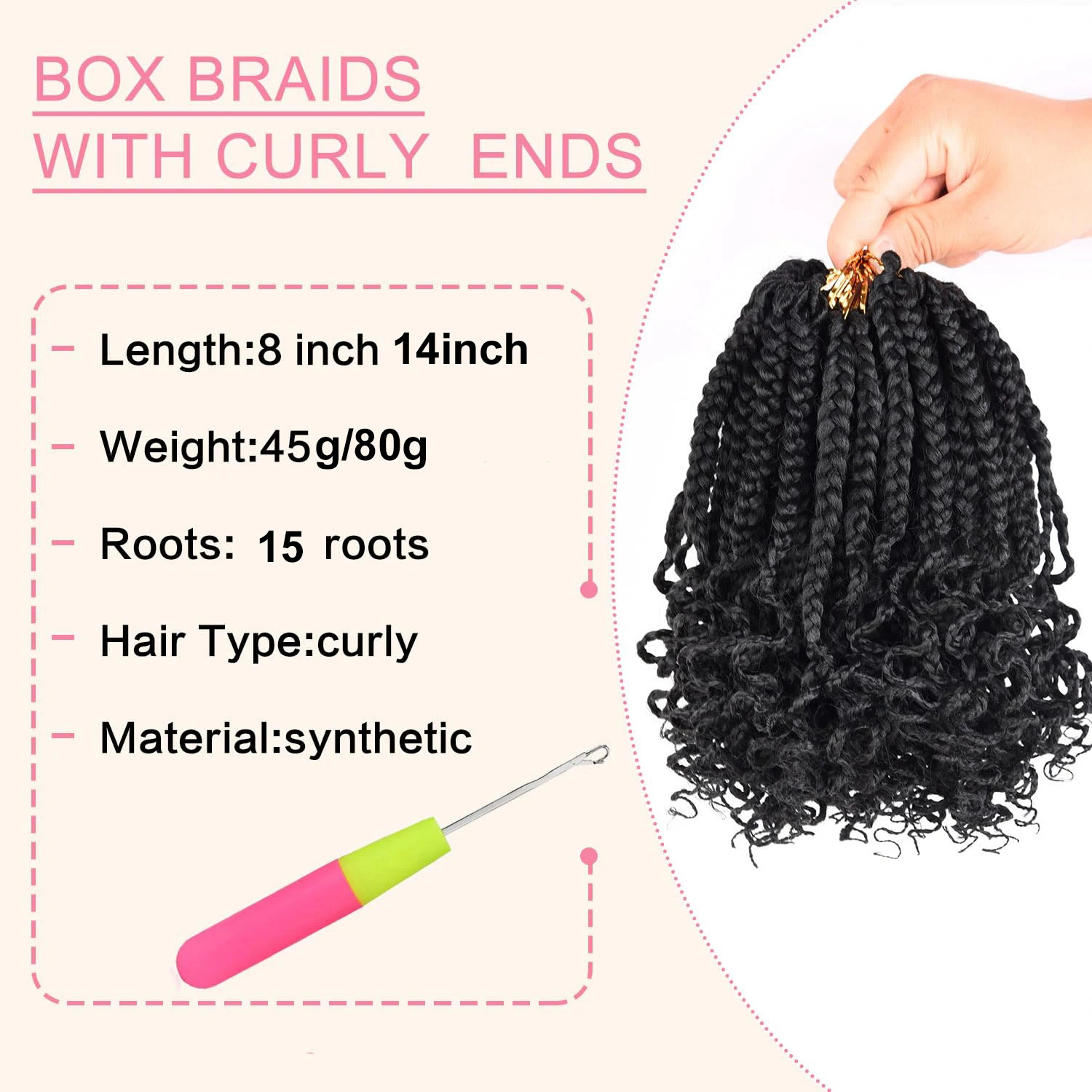 Pre Looped 3X Box Braids Crochet Hair Soft Curly Ends Extensions for Black Women