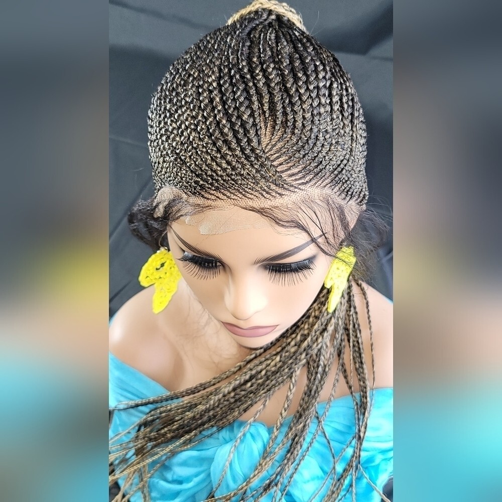 Braided Wig Full Lace 24″ 2/27 Ombre Micro Braids Glueless Ponytail w/ Baby Hair