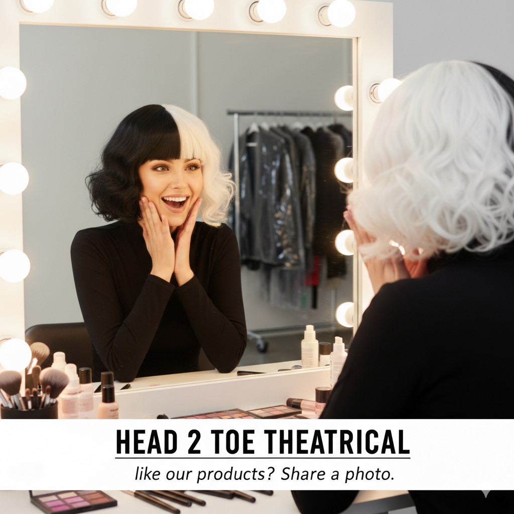 H2T Short Half Black White Wig wavy bangs cosplay stage teen girl woman costume
