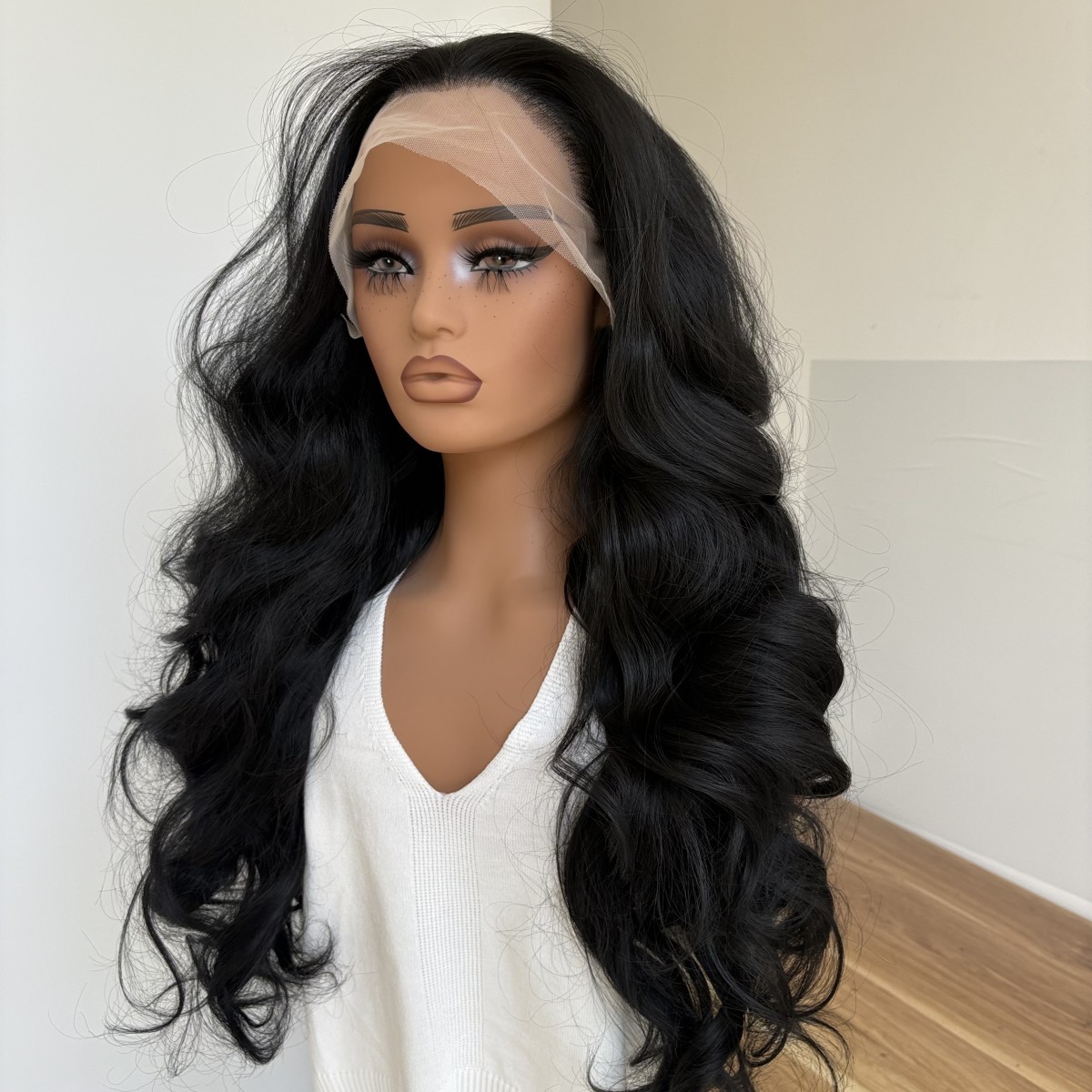 Natural Black Women HD Lace Front Wig Long Wavy Heat Resistant Hair