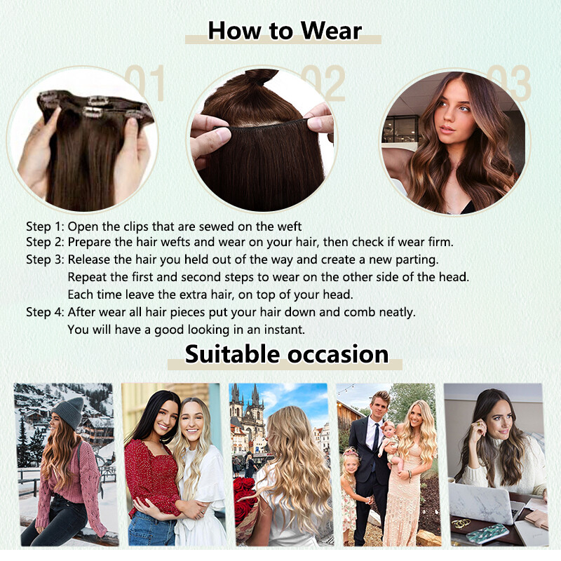 Clip In Extensions Clip On 100% Real Human Hair Extensions Full Head Balayage US