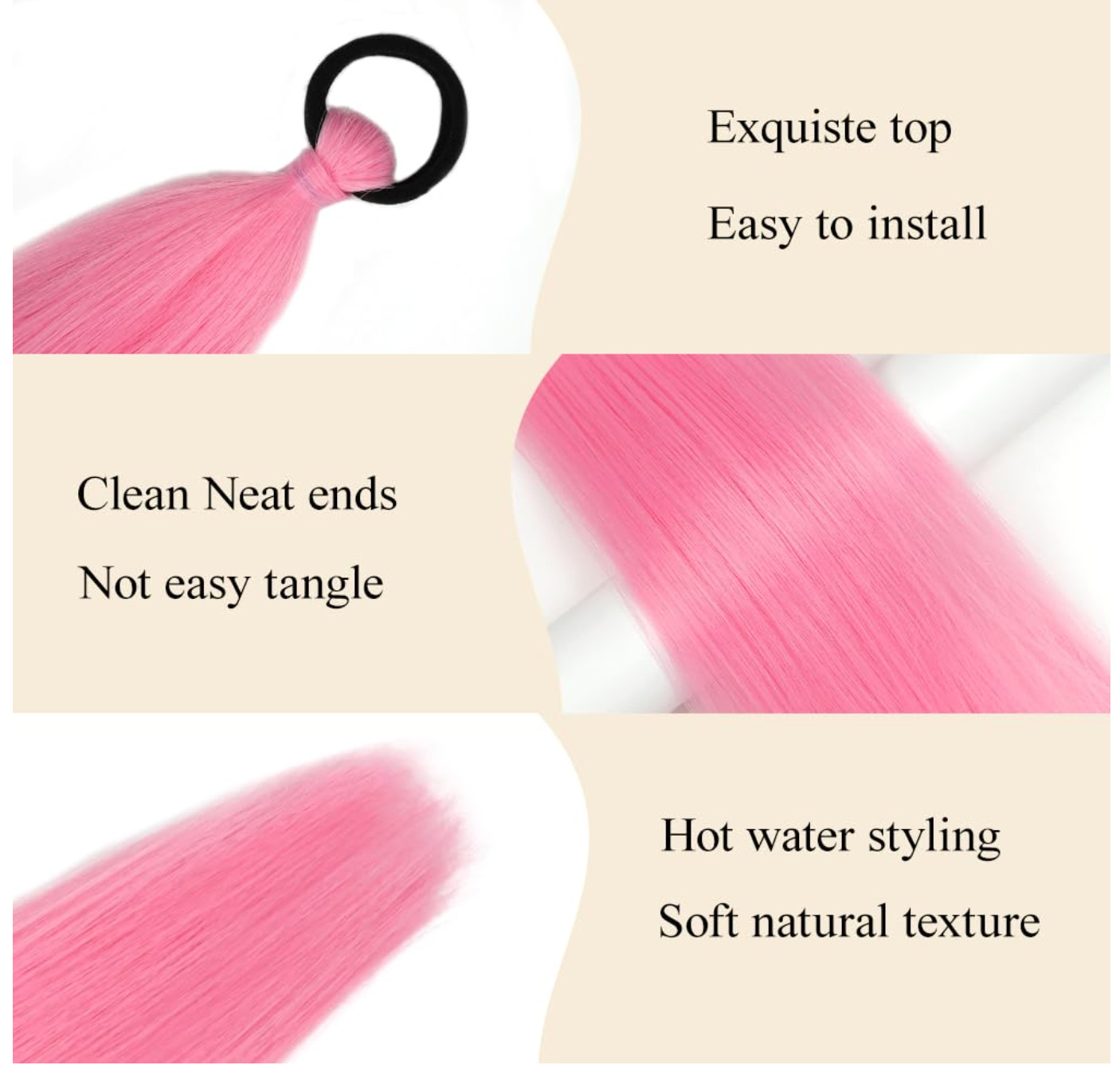 Braid Ponytail Extension with Elastic Tie 2 Packs 26 Inch Pink